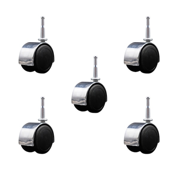 2'' Floor Safe Chrome Hooded Twin Wheel Caster Grip Neck Stem, 5PK